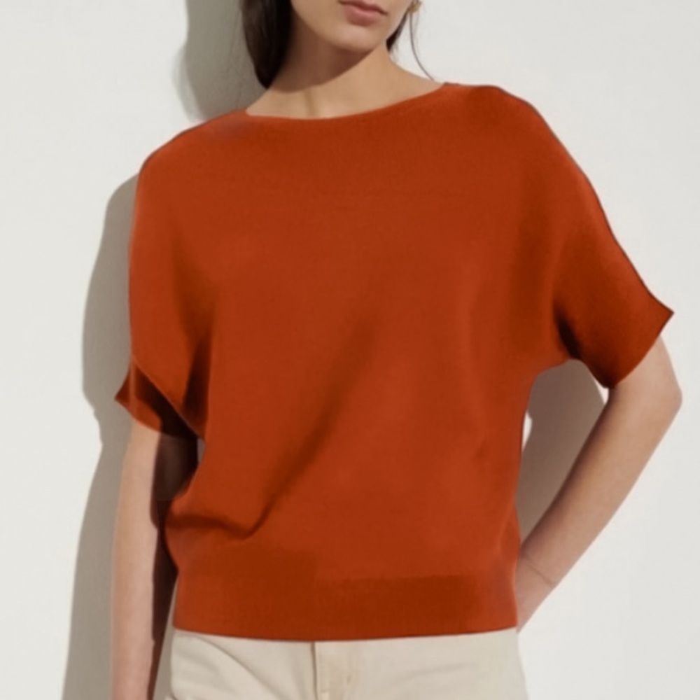 The Reset Essential Pullover in Tangerine Orange Wool - Relaxed Slouchy Fit - XS
